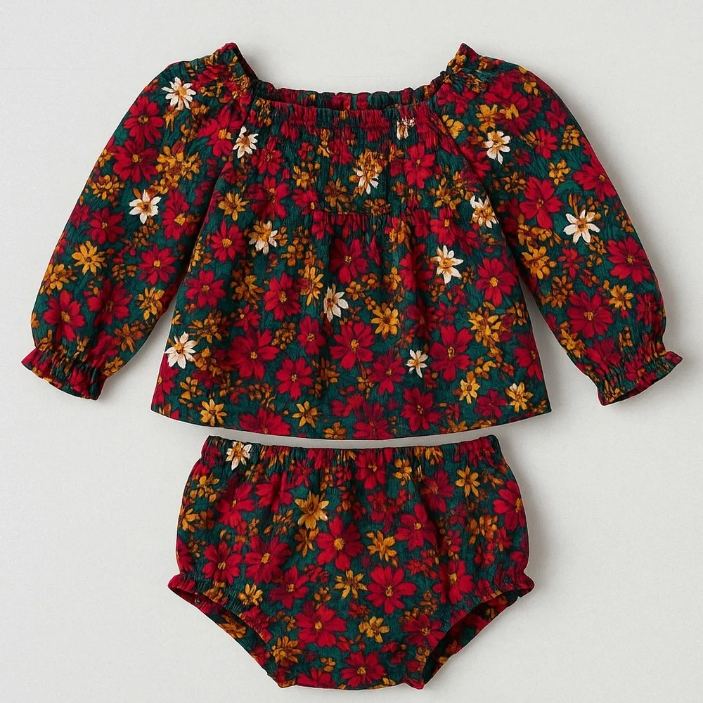 Old Navy Baby Girl Floral Long Sleeve Top & Bloomers Outfit Set 6-12M NWOT